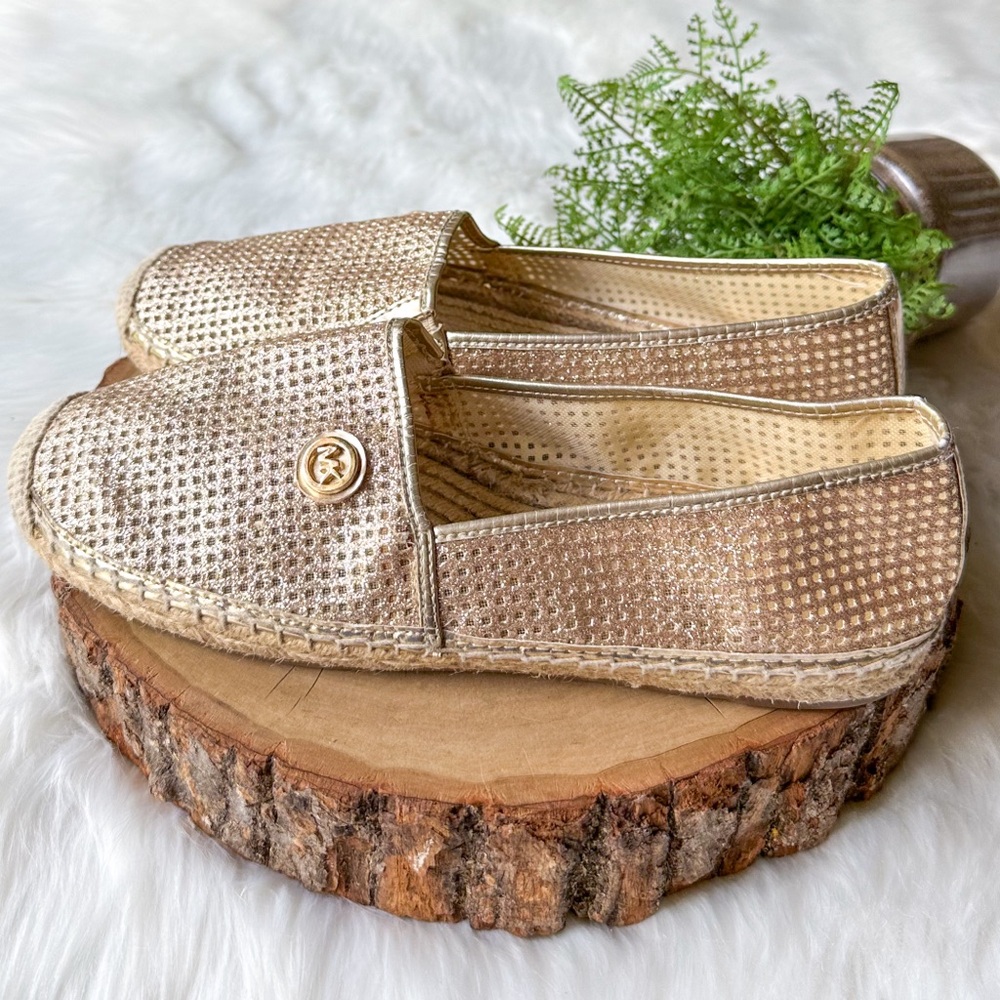 Michael Kors Kendrick Slip-on Espadrille Flats Gold Glitter Mesh Perforated 6.5
